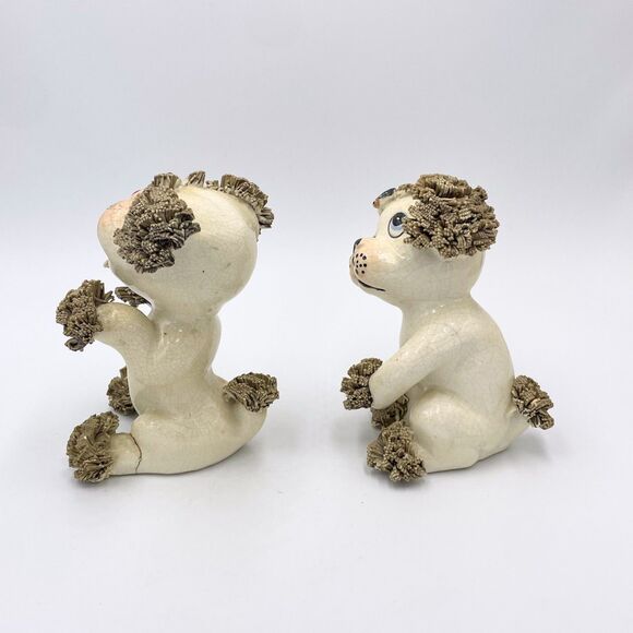 Vintage Spaghetti Ceramic Dogs Pair Mid Century Poodles Style Figurines 1950s 4” - Picture 3 of 10